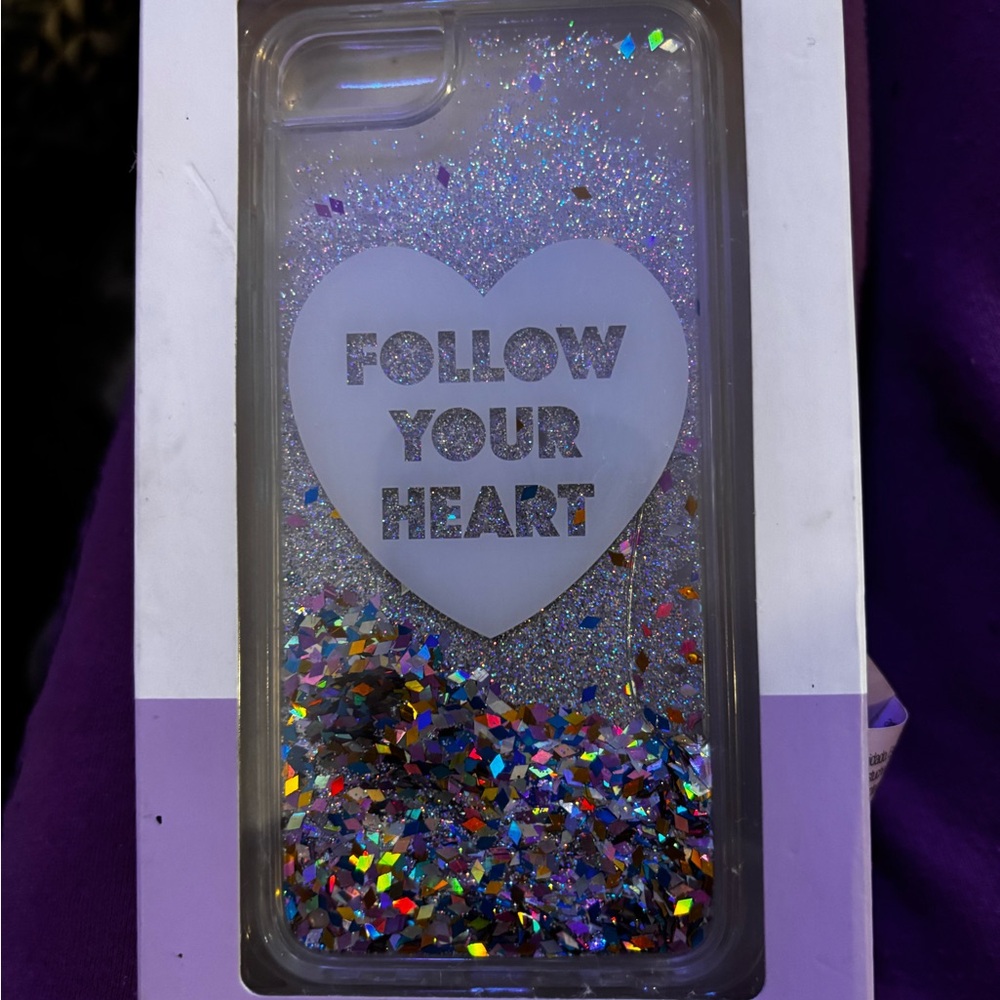 iPhone case; Forever 21 Glitter Heart Phone Case - Silver